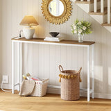 HOOBRO Narrow Console Table with Power Outlets, 44.9 Inches Sofa Table, Slim Behind Couch Table, Entryway Table with Display Shelf, for Living Room, Foyer, Hallway, Walnut and White WH114UXG01 HOOBRO