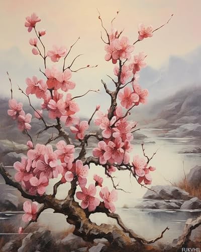FUKVHIL Paint by Numbers Plum Blossom Branch Painting by Number for Adults DIY Digital Painting for Beginners Wall Decor Drawing Gift, 40x50cm FUKVHIL