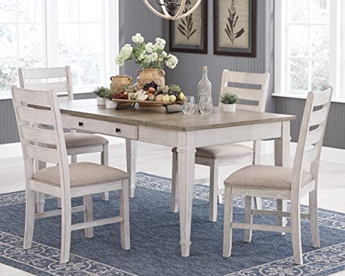 Signature Design by Ashley Skempton Farmhouse Rectangular Dining Room Table with Storage, White & Light Brown - WoodArtSupply