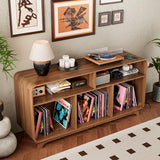 Boweniog Record Player Stand with Vinyl Storage Cabinet with Charging Station & USB Ports, Turntable Stand Table Holds Up to 350 Albums, Curved Vinyl Record Cabinet for Living Room (Walnut, 55-inch) Boweniog