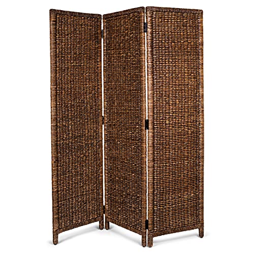 BIRDROCK HOME 3 Panel Seagrass Room Divider - Brown Wash - Folding Sections - Partition Screen - Hand Woven Abaca - Home Decor BIRDROCK HOME