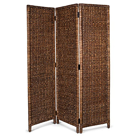 BIRDROCK HOME 3 Panel Seagrass Room Divider - Brown Wash - Folding Sections - Partition Screen - Hand Woven Abaca - Home Decor BIRDROCK HOME
