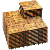 PrimeZone 54 PCS Solid Acacia Wood Interlocking Patio Deck Tiles - 12" x 12" Indoor Outdoor Waterproof Flooring Tiles for Balcony, Backyard, Garden & Poolside, All Weather Use, Natural Wood, Checker PrimeZone