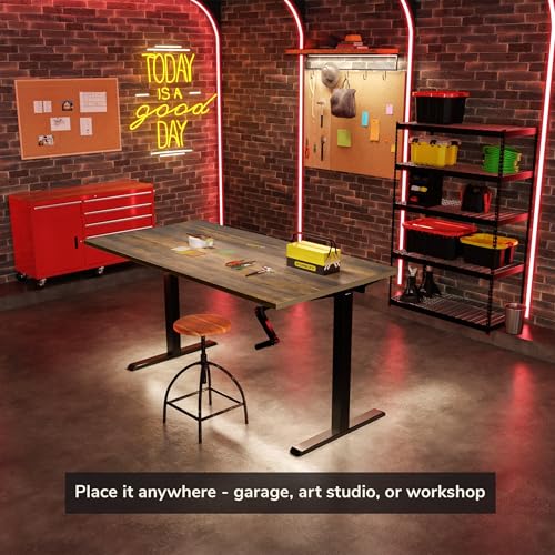 Mount-It! Hand Crank Standing Desk with 55" One-Piece Oak Pattern Tabletop | Manual Adjustable Desk, Smooth Hand Crank Sit-Stand, One-Piece Seamless Surface, 132 lb, Black Frame Mount-It!