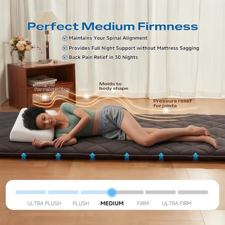 Aircliff Japanese Floor Futon Mattress, Roll Up Tatami Mat, Sleeping Pad, Shikibuton, High Density Foam Floor Bed Mattress for Sleeping, Dormitory, Guest Bed, Designed in Japan(Grey, Twin) Aircliff