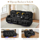 TUNYI Power Loveseat Recliner Sofa with Massage & Heat Home Theater Seating with Console RV Recliner Loveseat Sofa with USB/Storage/Side Pocket/LED Light/Speaker (Black, 3 Seat with Console)