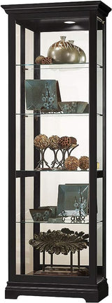 Howard Miller Hemingway Curio Cabinet II, Portable Storage Cabinets for Collectibles, Living Room Or Office with Black Satin Finish, Light Glass Shelves & Locking Slide Door Floor Mount Howard Miller