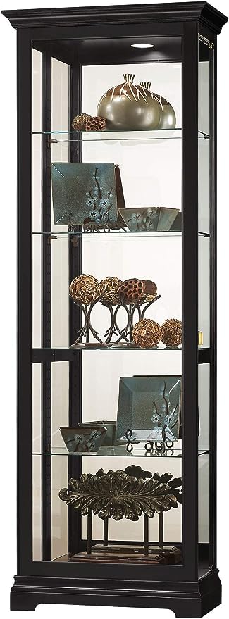 Howard Miller Hemingway Curio Cabinet II, Portable Storage Cabinets for Collectibles, Living Room Or Office with Black Satin Finish, Light Glass Shelves & Locking Slide Door Floor Mount