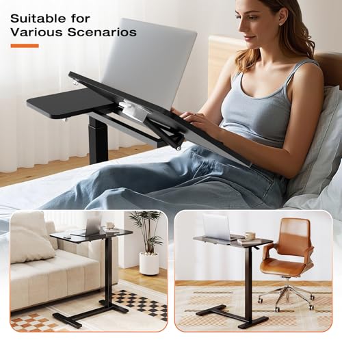 Sweetcrispy Small Standing Desk Rolling Table Adjustable Height, Laptop Mobile Stand with Wheels, Portable Computer Workstation with Tiltable Desktop for Teacher Classroom Home Office, Black Sweetcrispy
