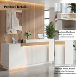 Laxodor 86.6" L-Shaped Reception Desk with Dimmable LED Lights, White Front Desk Counter for Salon, Retail Store & Office
