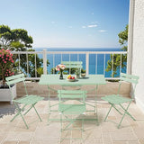 MELLCOM 5-Piece Foldable Patio Dining Set with Rectangular Table and Chairs, Weather-Resistant Iron Outdoor Dining Set for 4 People, Outdoor Table and Chairs for Patio, Yard, Indoor, Green MELLCOM