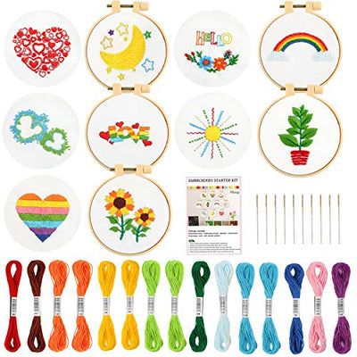 Pllieay 10 PCS Cross Stitch Kits for Beginners, Embroidery Beginner Kits for Kids 7-13, Include Instructions, Cross Stitch Kits with Pattern, Needlepoint Kits for Embroidery Projects