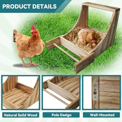 MUYG Chicken Nesting Box,Wooden Single Compartment Chicken Nesting Boxes Wood Hen Nest Box Chicken Coop Accessories Wall Mount Laying Nest Boxes with Perch for Chickens Hens Ducks Poultry - WoodArtSupply