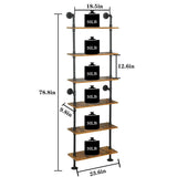 ZIOTHUM 6-Tier Industrial Pipe Shelves Shelf Shelving Rustic Wood Metal Wrought Iron Ladder Bookcase Bookshelf Wall Mounted Mount DIY Loft Vintage Floating Hanging Storage Display (23.6x9.8x78.7”) ZIOTHUM
