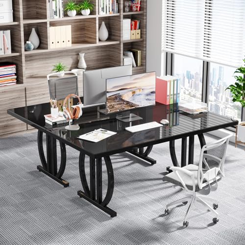 Tribesigns Computer Home Office Desk,Executive Desk,63 inch Large Modern Computer Desk with Metal Geometric Base,Conference Table,Black Tribesigns