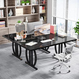 Tribesigns Computer Home Office Desk,Executive Desk,63 inch Large Modern Computer Desk with Metal Geometric Base,Conference Table,Black Tribesigns