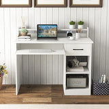 IFANNY Computer Desk with Drawers, Study Table with Storage Shelves, Keyboard Tray, Power Outlet, Wood Makeup Vanity Table, Small Desk for Bedroom, Study, Living Room, Home Office (White, 35.5''H) IFANNY