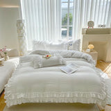 Shabby Chic 3 Pieces Bedding,Vintage Ruffled Full Duvet Cover Set with 2 Layers Ruffles,Soft Brushed Microfiber Set with Zipper Closure,Lightweight Duvet Cover Set-White,Full SOUKECHY