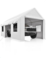 IDEALHOUSE 10x20ft Heavy Duty Carport with Roll-Up Windows - Portable Garage with Removable Sidewalls & Doors, All-Season Tarp Shelter for Cars, Trucks, Boats & Motorcycles (White) IDEALHOUSE