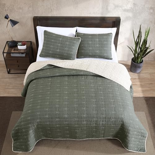 Eddie Bauer - Queen Quilt Set, Reversible Cotton Blend Bedding with Lightweight Feel, 3 Piece Bed Set with Matching Pillowcases (Troutdale Green) Eddie Bauer