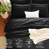 CozyLux Queen Comforter Set Black, 7 Pieces Soft Pinch Pleat Bed in a Bag Queen Comforter Set with Sheets, Boho Bed Set with Down Alternative Comforter, Sheets, Pillowcases & Shams CozyLux