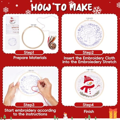 Christmas Embroidery Kit for Adults & Beginners, Gnomes & Christmas Tree Hand Embroidery Ornaments kit with Pattern, Cotton, Needles & Instruction, Christmas DIY Cross Stitch Kits Gifts (4pcs-B) BibYuga