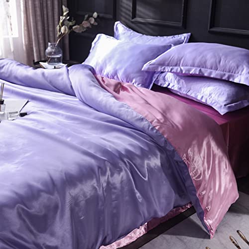Feelyou Reversible Purple Pink Silk Like Satin Bedding Set Twin Duvet Cover Set Luxury Soft Comforter Cover Bedroom Decor Chic Luxurious Silky Bedspread Cover Zipper (1 Duvet Cover + 1 Pillow Case) Feelyou