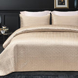 Whale Flotilla Silky Soft Satin Quilt King Size, Luxury Reversible Lightweight Bedspreads Covelets for All Seasons, Leaf Stitched Pattern Bedding Set with Satin Pillowcases, Champagne Whale Flotilla