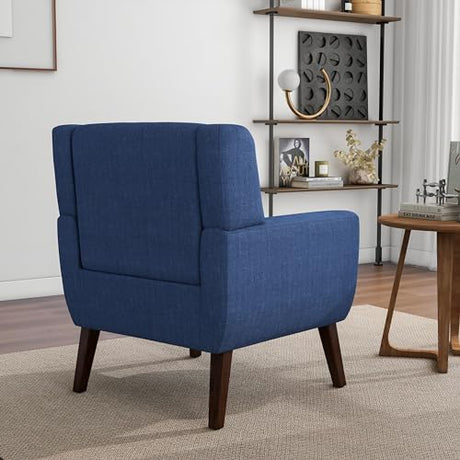 Accent Chair, Mid-Century Modern Fabric Chairs with Arms for Living Room, Comfy Upholstered Club Single Sofa Armchair for Bedroom Waiting Room with Solid Wood Frame (Fabric Navy Blue, Set of 1) DREAMSIDEA