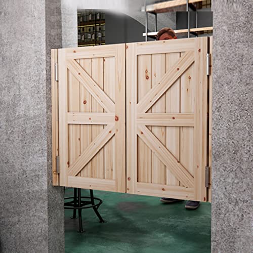 Wooden Cafe Swing Doors,2 Paneled Saloon Western Style Swinging Bar Pub Solid Wood Cafe Door,for Terrace Emporium Parlor Butler Door,Includes Gravity Pivot Hinges,Custom (W 32 x H 34in)