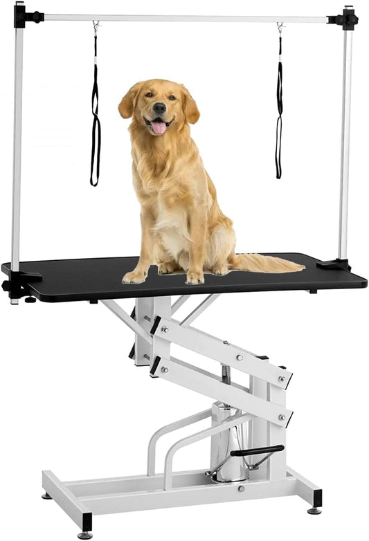 Hydraulic Dog Grooming Table for Small/Large Dogs, Heavy Duty Professional Pet Grooming Table with Adjustable Overhead Arm and Noose, Range 21-36 Inch, 43''/Black