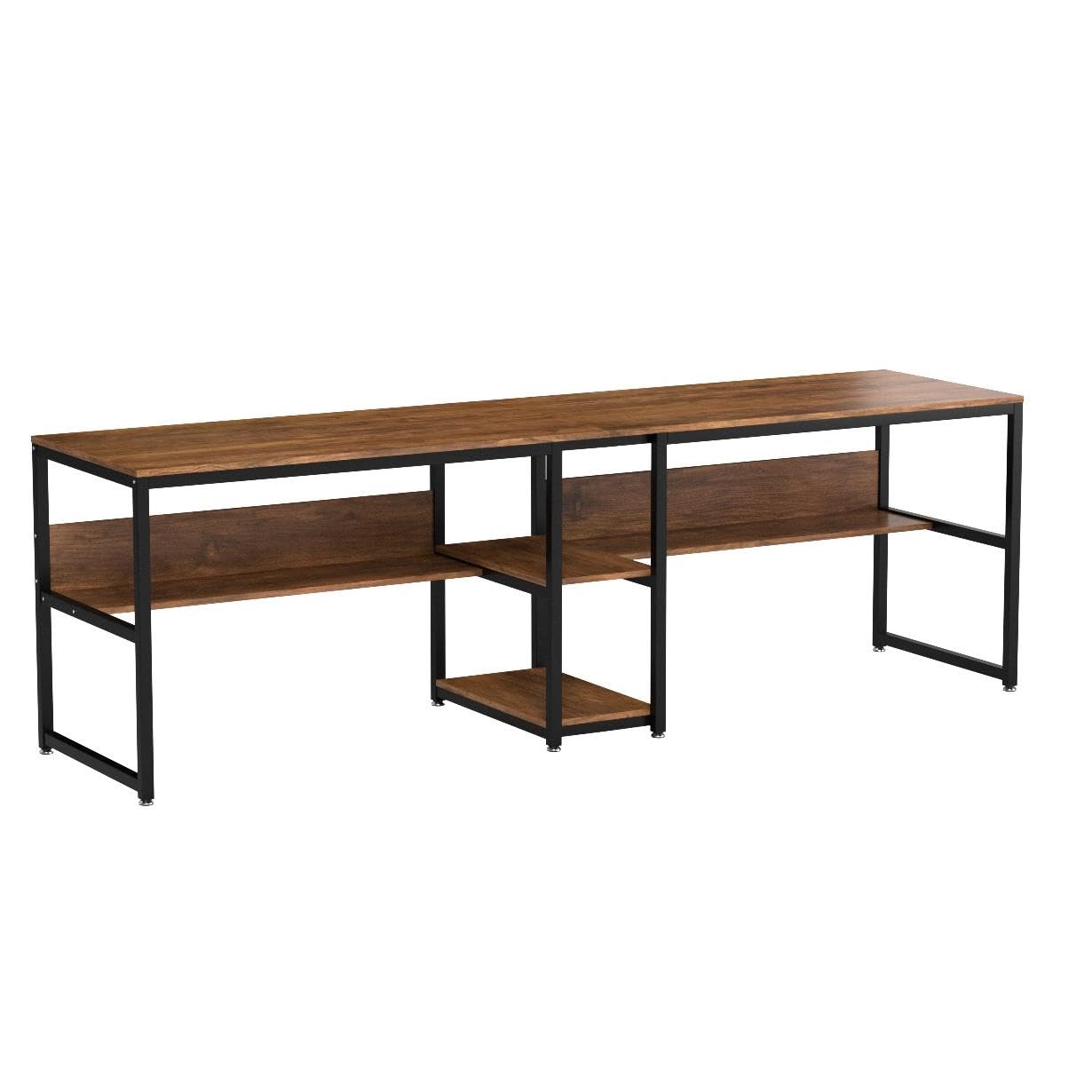 Tribesigns Rustic Brown Two-Person Double Desk with Bookshelf for Home Office - WoodArtSupply