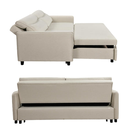 THSUPER 87-Inch King Size Convertible Sleeper Sofa Bed, Comfortable Pull-Out Futon Loveseat for RV Small Spaces, Hide-A-Bed Fold Out Couch - Beige THSUPER