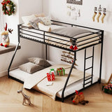 Kiivakii Twin Over Full Bunk Bed, Metal Bunkbed with Side Ladder, Low Profile, Full Length Upper Bed, Sturdy Metal Frame Support, No Box Spring Needed, Noiseless, Black Kiivakii