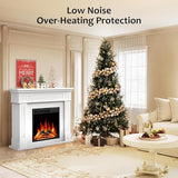 43. 39" Fireplace TV Stand with Mantel - Electric Fireplace Heater, Wooden Entertainment Center, Adjustable LED Flame, Freestanding (750W/1500W),Pearl White ZAFRO