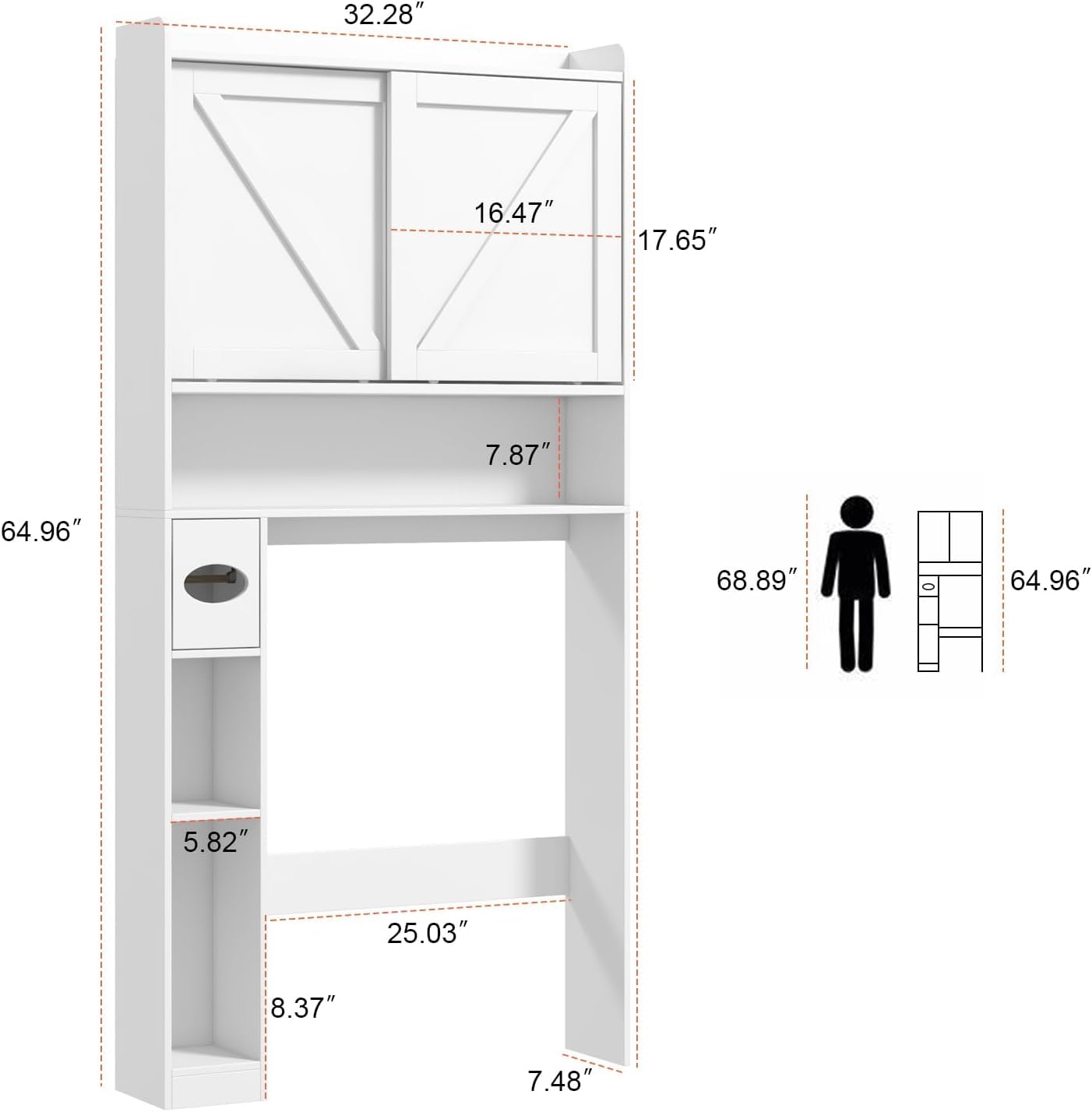 LINLUX Over The Toilet Storage Cabinet, Farmhouse Storage Cabinet Over Toilet with 2 Sliding Doors, Home Space-Saving Toilet Rack for Bathroom, Laundry, White