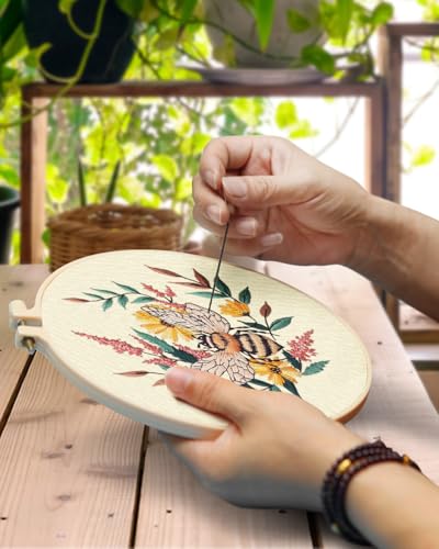 TINDTOP 2 Pack Embroidery Kit for Adult, Embroidery DIY Starter Kit, with Stamped Patterns, Hoop, Tools, Colorful Threads with Needles, Instructions (Bee) TINDTOP