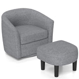 KOMFOTT Swivel Barrel Chair with Ottoman, Upholstered Armchair with Footrest, Removable Seat Cushion, Linen Fabric Club Reading Sofa Chairs, Modern Accent Chair for Living Room, Bedroom, Grey KOMFOTT