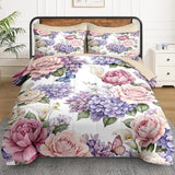 WeCozy 5 Pcs Twin Size Comforter Set with Pillowcase & Sham, Floral Flower Peony Bedding for Kids and Adults, Botanical Painting Hydrangea Bed in a Bag with Flat Fitted Sheet WeCozy
