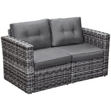 Outsunny 2 Piece Patio Wicker Corner Sofa Set, Outdoor PE Rattan Furniture, with Curved Armrests and Padded Cushions for Balcony, Garden, or Lawn, Lawn, Grey Outsunny