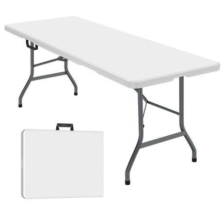 Generic 6 ft Folding Table, Foldable Dining Table, White Plastic Table, Lightweight Portable Table, Industrial Workbench for Indoor Outdoor, Picnic, Camping, Board Game with Handle, Locks - White Generic