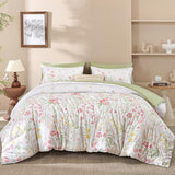 Yiran 7 Piece Pink Green Floral Comforter Set King Size, Cute Botanical Comforters Lightweight Coquette Bedding Set Flower Bed in a Bag Soft Farmhouse Bedding Set with Sheets for Women Yiran