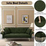 Modern Velvet Futon Sofa Bed ,Convertible Upholstered Couch Bed Loveseat Sleeper, Folding Small Couches Loveseat, Reclining Sofa, Foldable Roll Arms with Pillow for Small Spaces (Green Velvet) Klwenas Maec