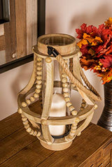 Deco 79 Farmhouse Recycled Wood Candle Lantern, 10" x 10" x 16", Beige, Black, Clear Deco 79