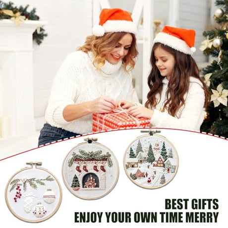 Ramonbell 15pcs Christmas Cross Stitch Kits, Christmas Needlepoint Kits, DIY Embroidery Starter Kit for Adults and Beginners, Birthday Gift for Handicraft Enthusiasts Ramonbell