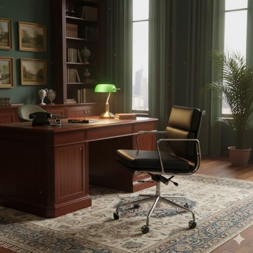 Aekinsly Top Grain Leather Mid-Back Executive Office Chair, Ergonomic Desk Chair with Aluminum Alloy Frame & 5-Star Base, Thick Plush Cushion, Lumbar Support Swivel Chair for Home Office Aekinsly