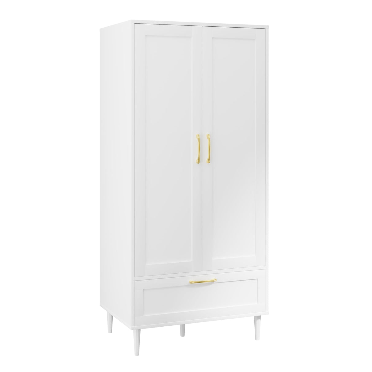 Gyger Wardrobe Closet with Drawer, Armoires and Wardrobes with Shelves and Hanging Rail,Freestanding Wooden Wardrobe Cabinet for Bedroom,White Gyger