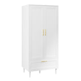 Gyger Wardrobe Closet with Drawer, Armoires and Wardrobes with Shelves and Hanging Rail,Freestanding Wooden Wardrobe Cabinet for Bedroom,White Gyger