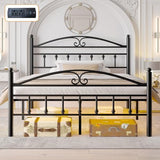 Samurbex Queen Bed Frame with Headboard,Black Metal Platform Bed Frame Queen Size with LED Lights & Charging Station,Heavy Duty Metal Steel Slats,No Box Spring Needed,Noise Free,Easy to Assemble Samurbex
