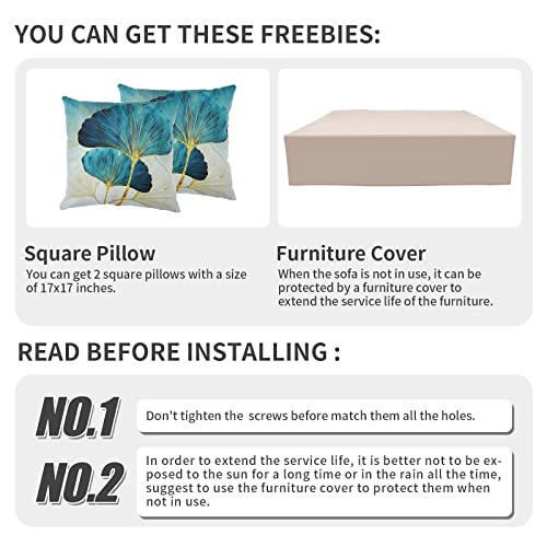 WAROOM Patio Furniture Set 9 Piece Gray Rattan Outdoor Sectional Sofa PE Wicker Couch Conversation sets with 45" Propane Fire Pit Table and Non-Slip 5" Thick Peacock Blue Cushion WAROOM